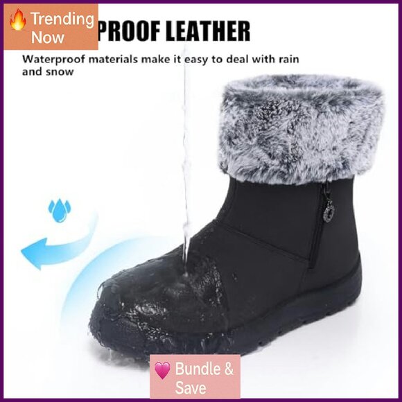 Waterproof Fur Lined Winter Snow Boots Wide Width Warm Comfy Size 5-11 - Picture 5 of 8